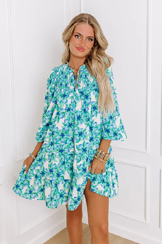 Coastal Cruise Floral Mini Dress in Green