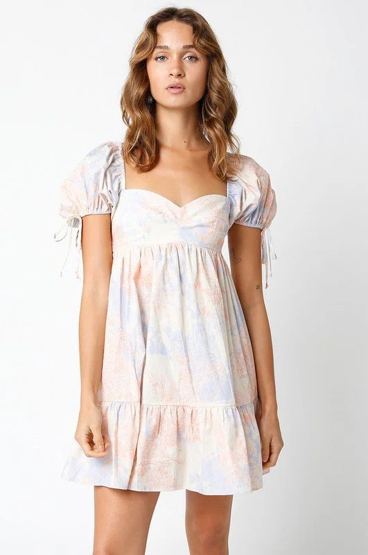 Jessie Blush and Blue Floral Babydoll Mini Dress