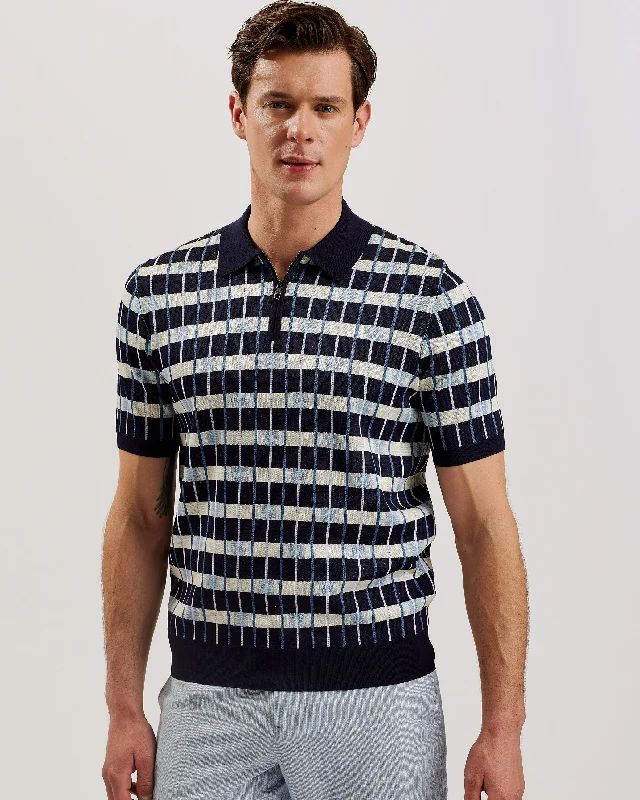 Airon Ss Regular Zip Neck Jacquard Polo Navy