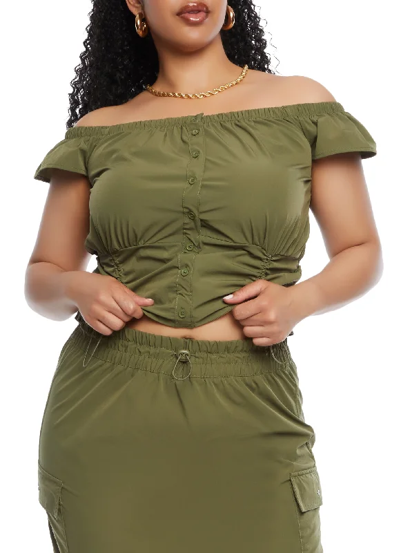 Plus Size Off the Shoulder Button Front Top